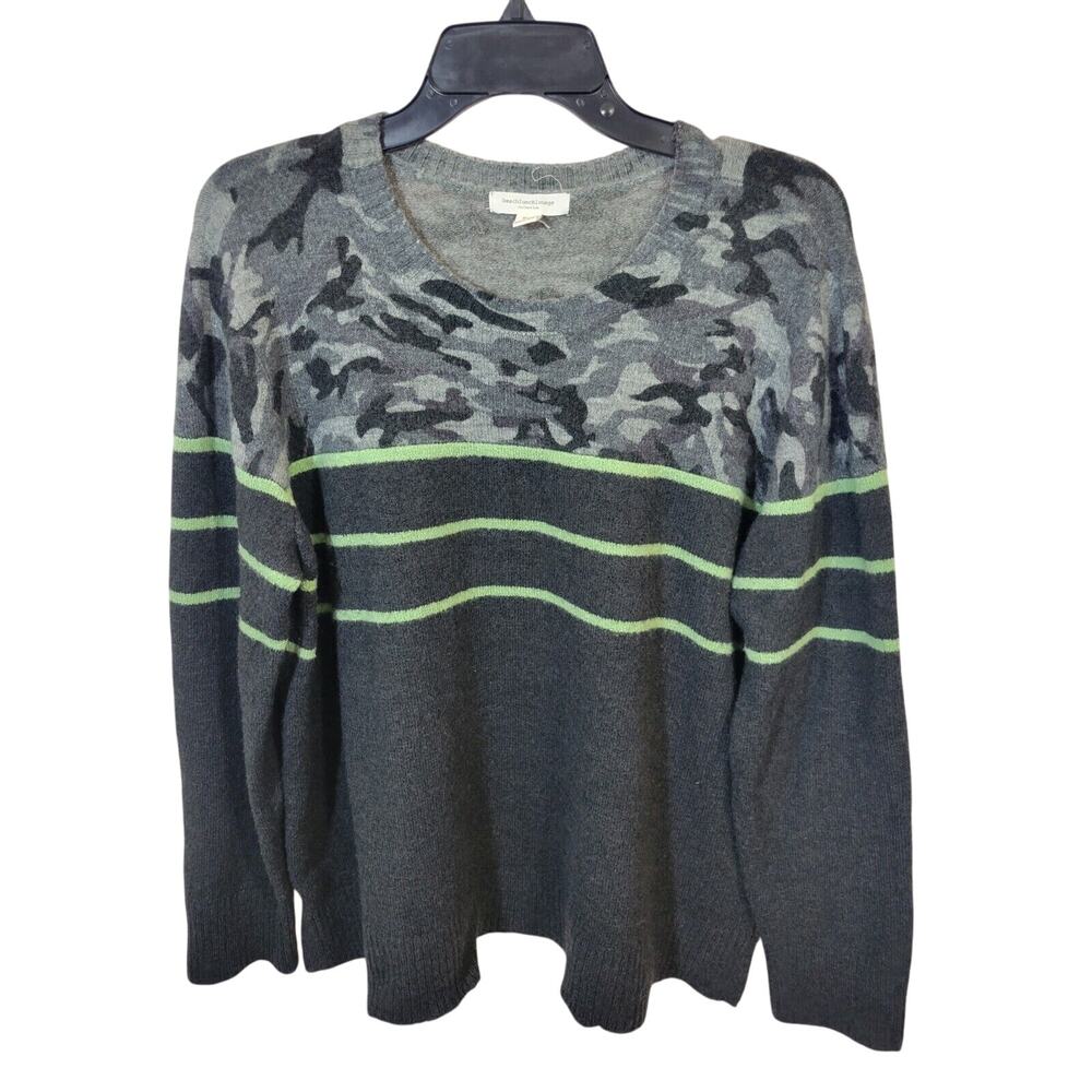 Beach Lunch Lounge Gray Camo Knit Long Sleeve Pullover Sweater Women's Size 2XL‎